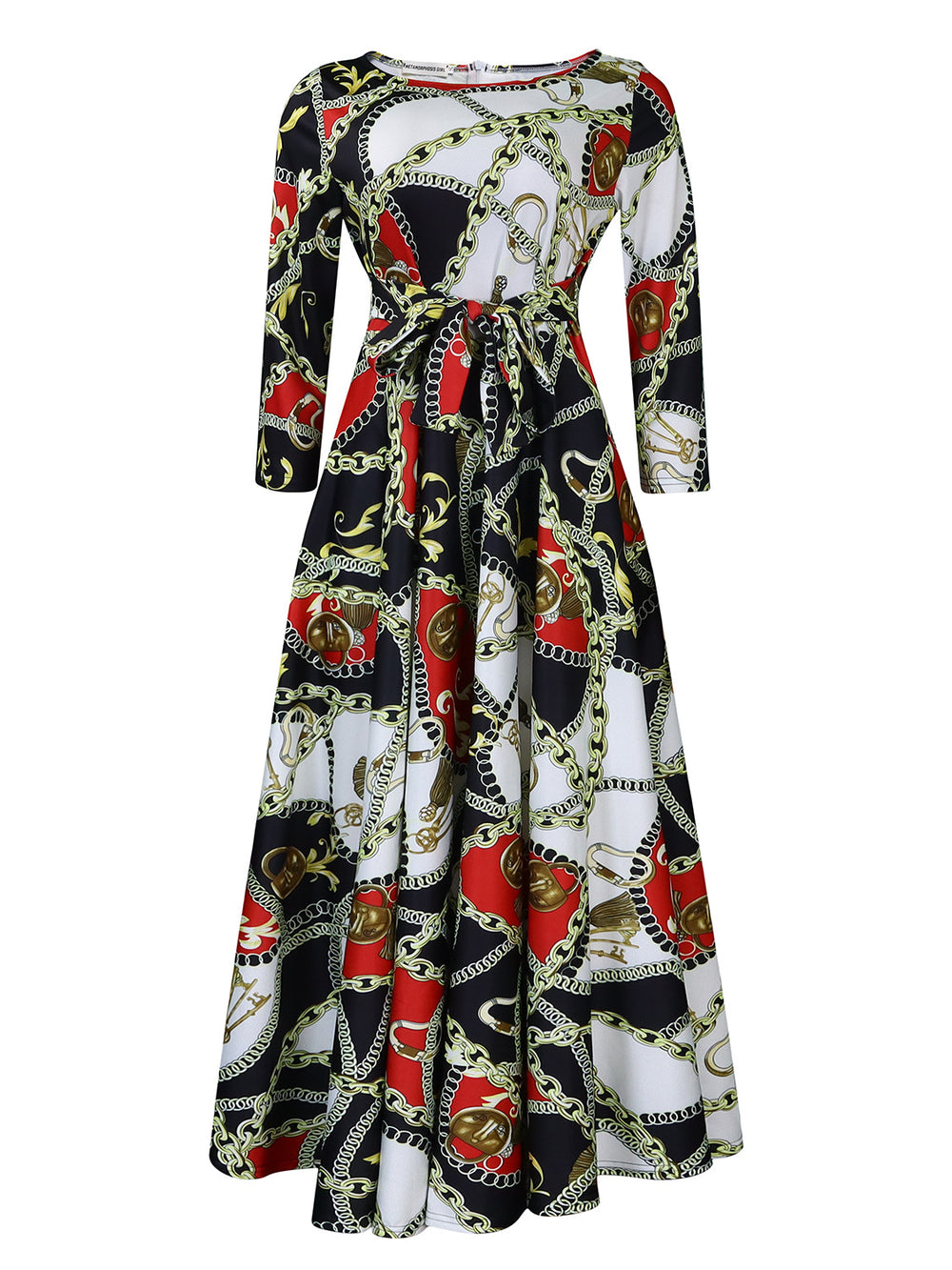 Amazon women's spring  new fashionable elegant printed tie-waist maxi dress - plus size available for export