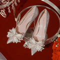 Flats french champagne color wedding shoes fall and winter women's bridal shoes 2025 new arrival hexiu wedding dress two-wear engagement high heels