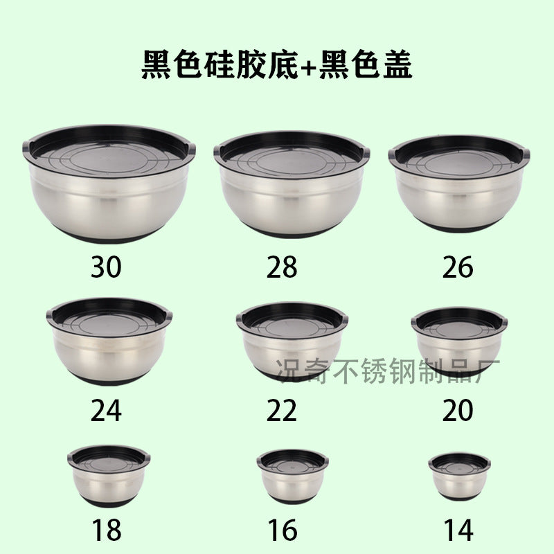 american colorful silicone bottom salad bowl with lid cooking baking salad bowl set stainless steel egg bowl