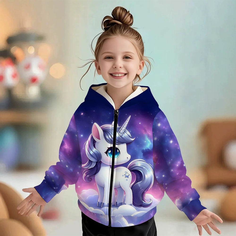 Kids' hoodie jacket, cross-border hot seller: cute cartoon print fashion zip-up hoodie for girls, dropshipping available