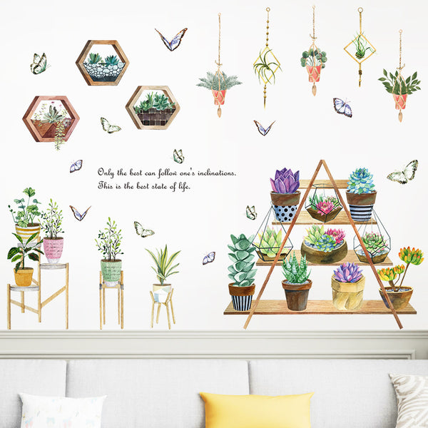 New Nordic green plant potted wall sticker porch decorative sticker living room bedroom sofa cabinet sticker HT94020
