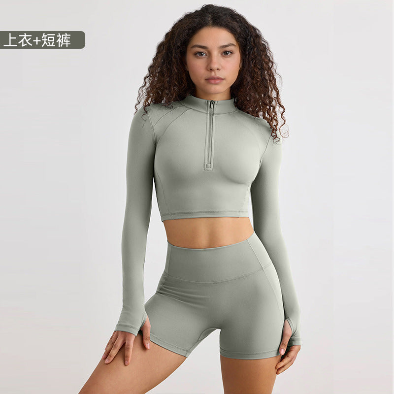 European and american style half-zip long sleeve yoga top - compression running activewear for high-intensity outdoor workouts - women's quick-dry yoga shirt