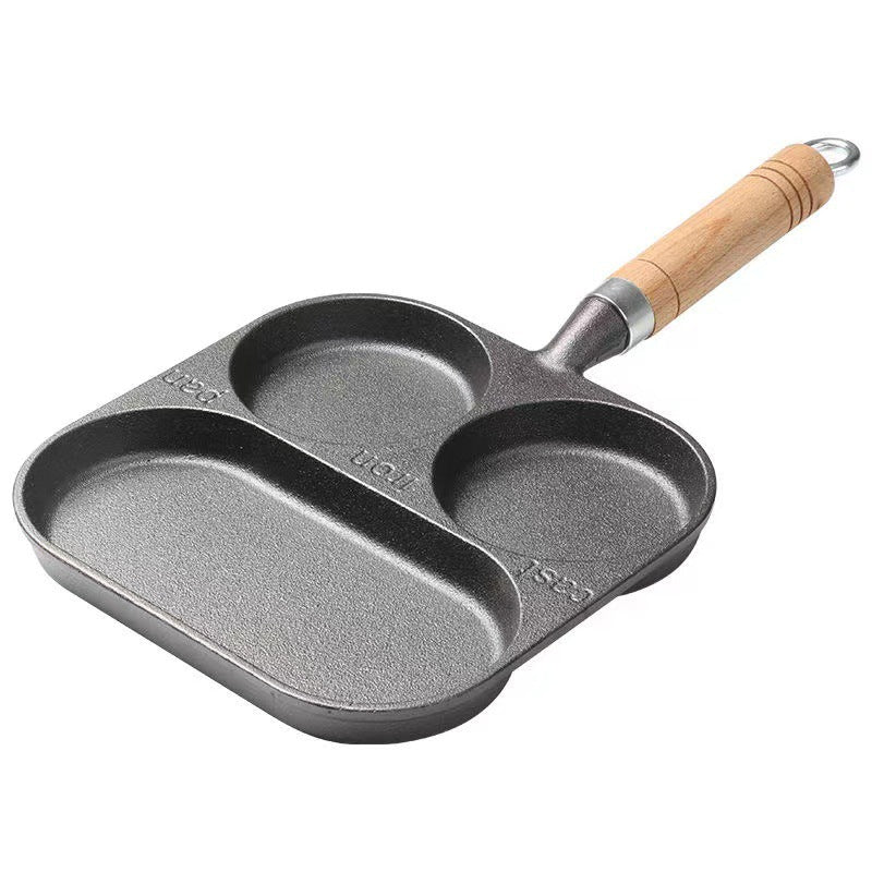 Cast iron deep fried egg pan 3-in-1 breakfast pan household egg burger pan uncoated non-stick pan pan