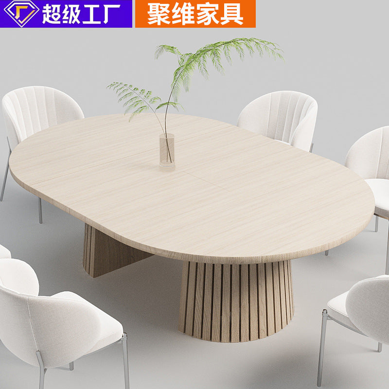 Source factory oval dining table designer wabi-sabi style popular scandinavian dining table can be long or short pull-out dining table