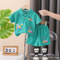 Kids' polo shirt and shorts set - new cotton cartoon car design - boys' solid color top and pants wholesale