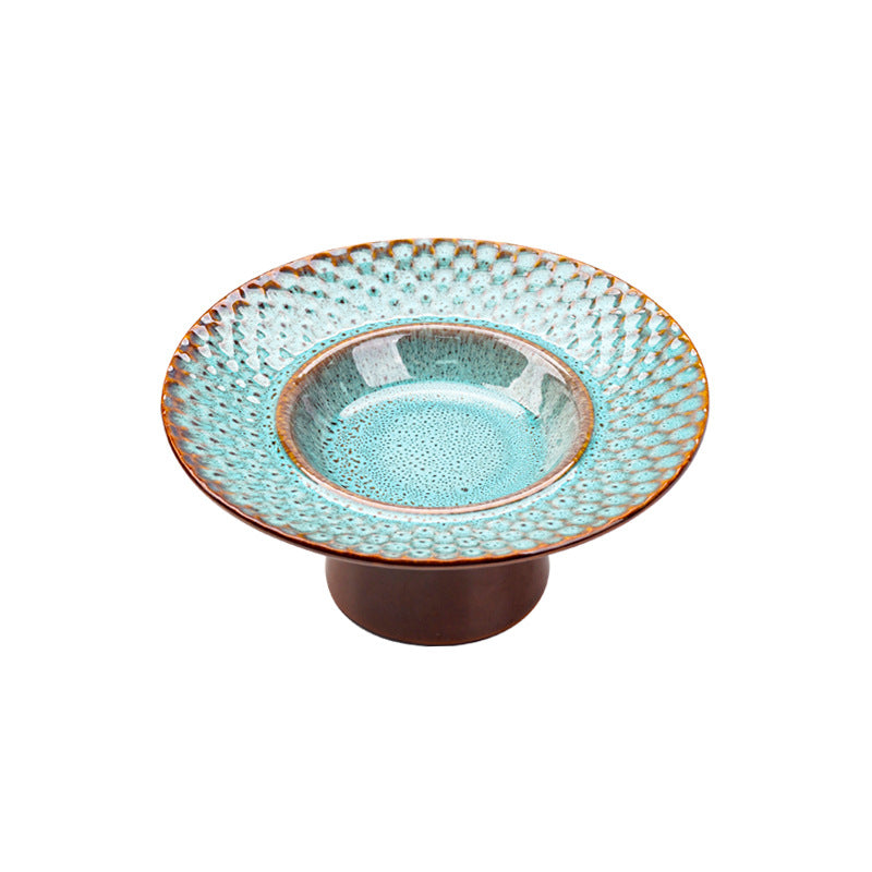 Vintage creative personalized ceramic high-footed plate - stylish stone texture dessert, pastry, and soup serving dish for restaurants and hotels