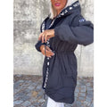 fashionwinternew arrivalcasual hooded drawstring zipper flap pocket pantsletter cotton jacketoutwear women's clothing