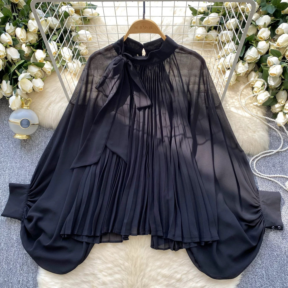 Export royal sister fashion style topsblousefashionbows strap lantern sleeves polka dot lantern sleeves shirt