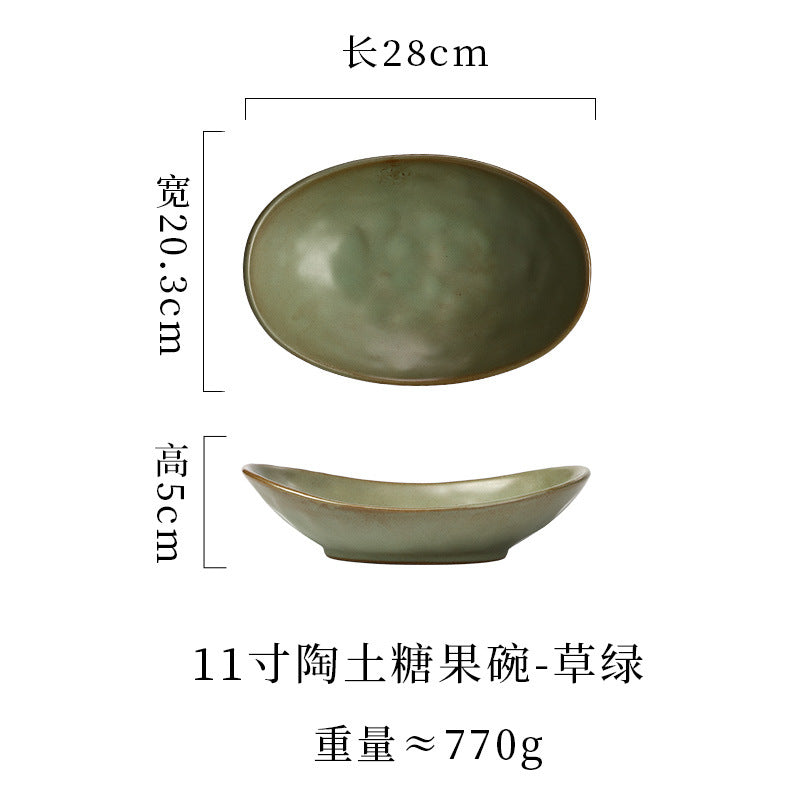 japanese ceramic plate, high-end candy bowl, fruit salad bowl, fish plate, stoneware tableware, oval plate, household dish plate