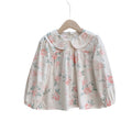 Girls'  autumn new arrival long-sleeve doll shirt with turn-down collar, spring/autumn chic embroidered blouse, korean style baby shirt, trendy