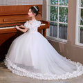 European and american style cross-border girls' gown - long train embroidered princess dress - piano performance dress - runway high-end light luxury style