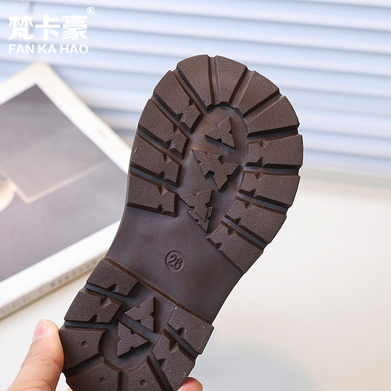 Vancahao children's double-sided fleece ankle boots,  autumn new korean style girls' british vintage martin boots