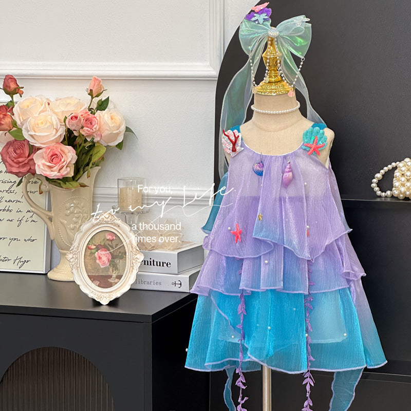 Girls' summer dress -  new gradient color stylish mermaid princess dress