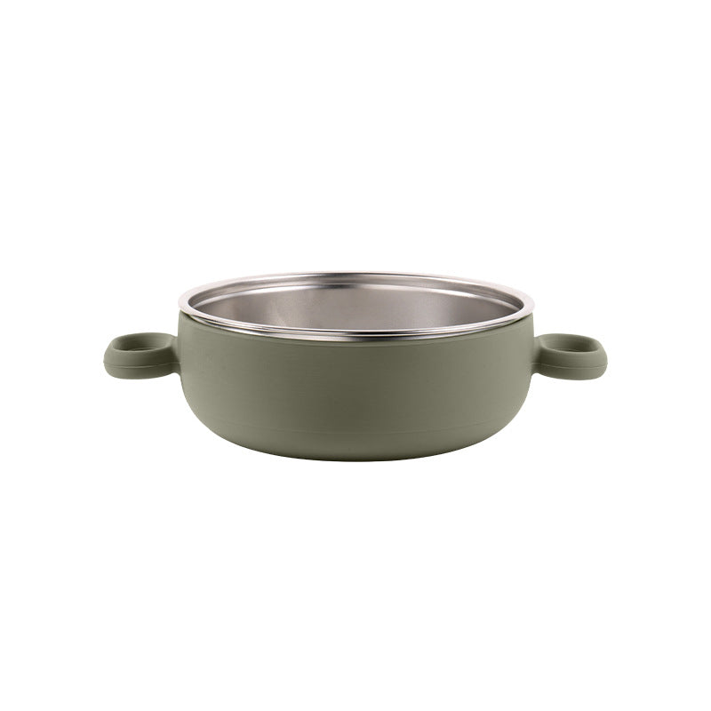 Children's silicone stainless steel 304 binaural bowl manufacturer's new baby silicone feeding tableware set complementary food bowl