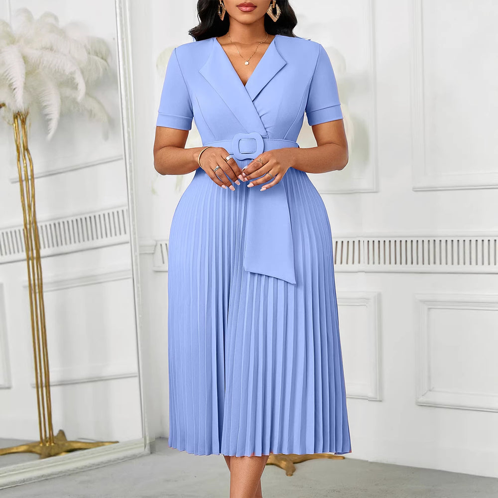 D593  fashion sexy short sleeve v neckfashionelegantelegance pleated plus sizehigh waist african dress