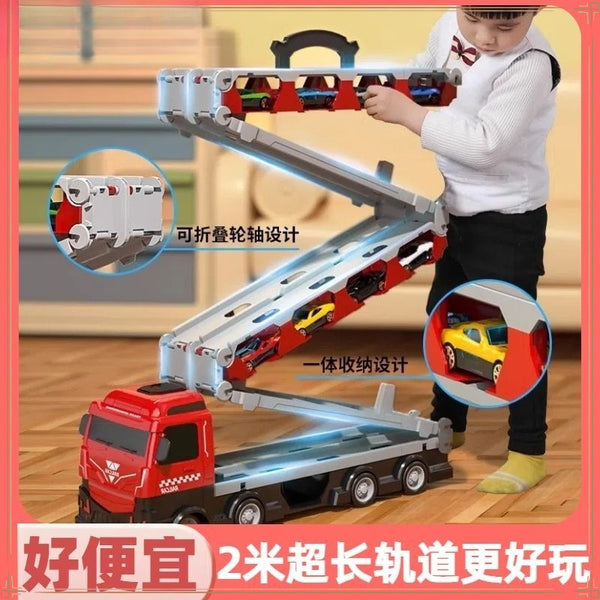 Multifunctional elastic folding track ejection container truck storage large truck children flatbed trailer car toy car