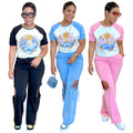 C6998 cross-border   independent station fashion women's printed multi-color short sleeve pants suit