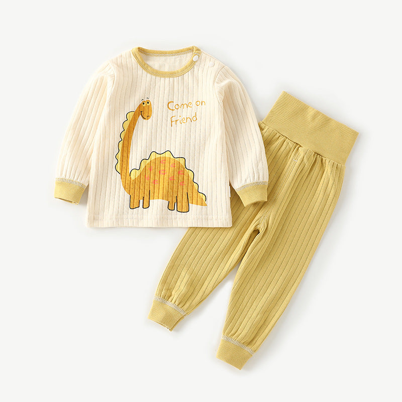 Baby autumn clothessuitpure cotton baby high waist belly protector boys pajamas girl home clothes spring & fall kidsintimates
