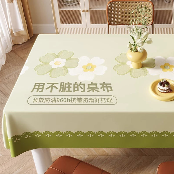 Printed skin-friendly PU tablecloth, waterproof, oil-proof, leave-in light luxury dining table cloth, living room tea table three-proof technology cloth cover cloth