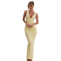 Amazon  summer new arrival: elegant sleeveless v-neck sexy bodycon ruched back slit dress for women
