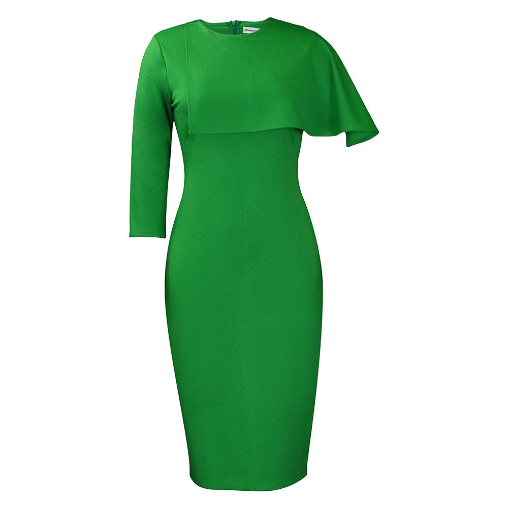 D325 cross-border plus size women's clothing  slim-fit high-waisted ruffle trim elegant commute pencil skirt european and american style dress