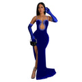 C6786 cross-border   fashion women's solid color sexy bandeau rhinestone embellished maxi dress