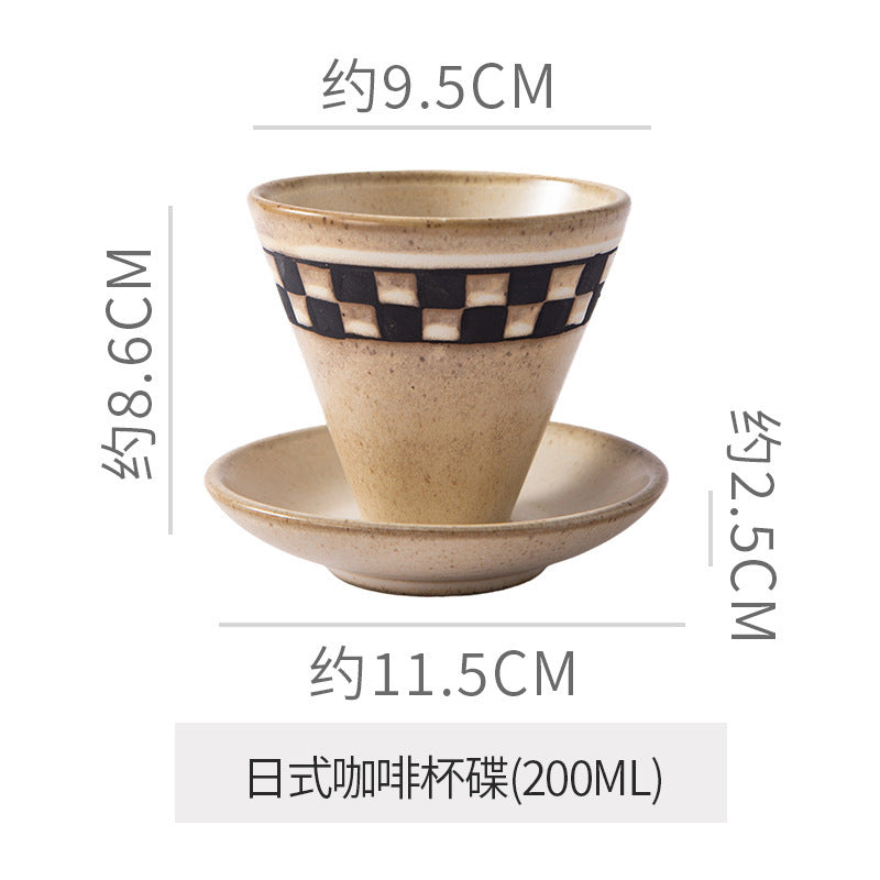 Japanese-style aesthetic ceramic cup and saucer set - rustic pottery coffee cup and saucer - creative handmade gift - funnel cup - afternoon tea cup