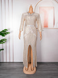 Aliexpress new year party evening dress african women's plus size cross-border fashion sequin rhinestone slit dress