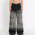 European and american style women's denim cargo pants -  cross-border fashion - streetwear gradient color multi-pocket straight leg jeans