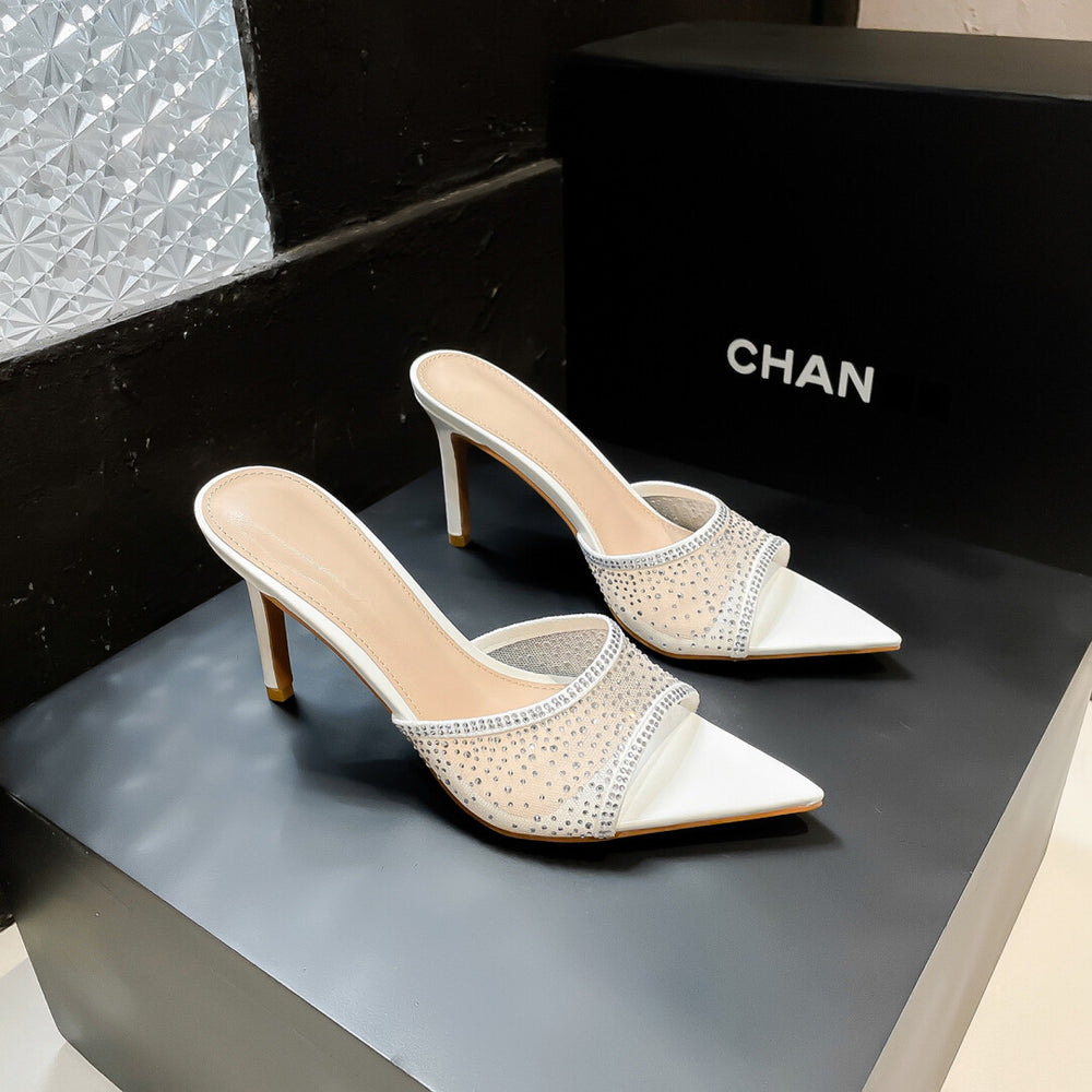 Yx open-toe pointed-toe mesh rhinestone sexy thong sandals women's 2026 summer outdoor elegant stiletto high heel sandals