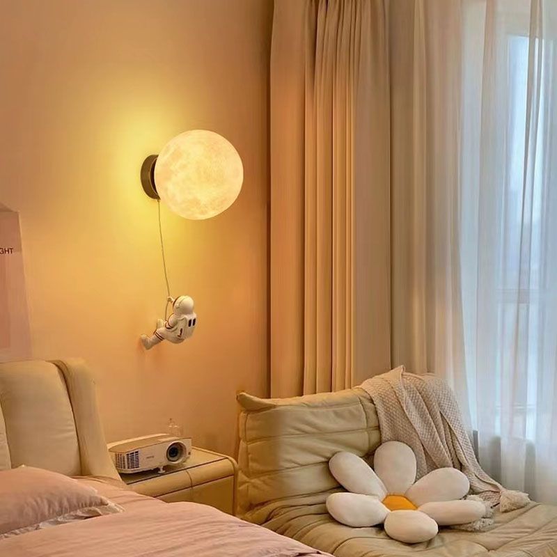 Nordic light luxury creative modern minimalist moon wall lamp astronaut kids room home bedroom bedside lamp
