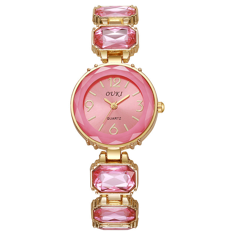 Round dial small square sugar cube niche women's watch diamond-studded candy color new fashion quartz bracelet watch for women