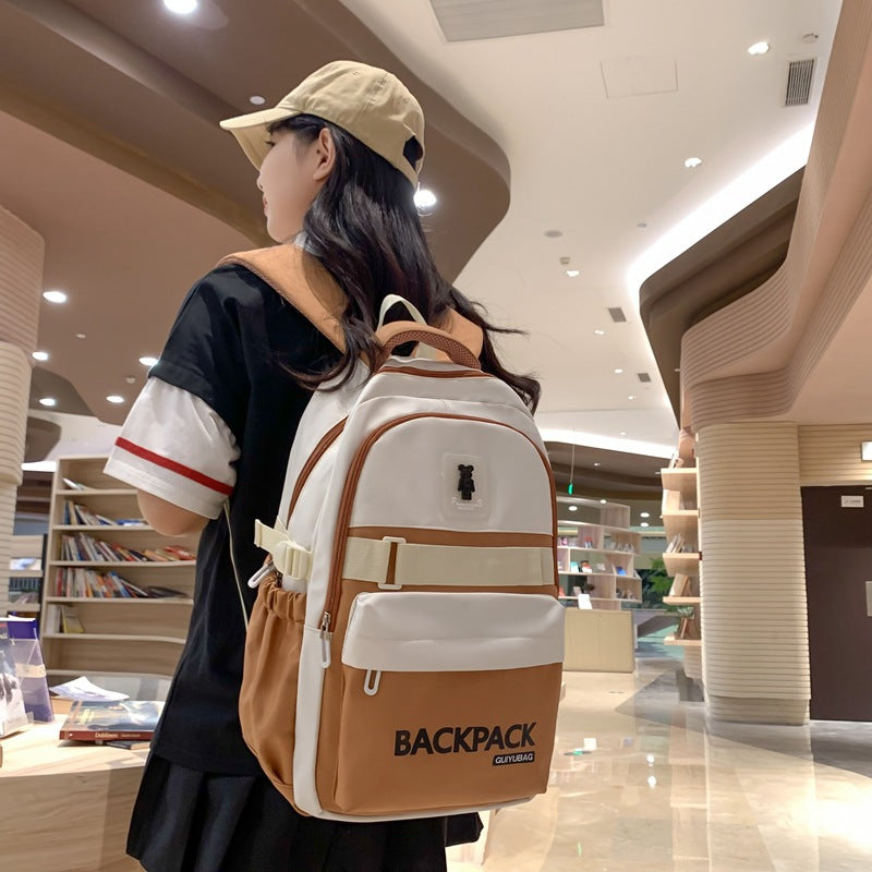 New junior high school schoolbag, college student strong wear-resistant simple backpack, fashion trend, middle school student waterproof backpack