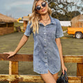 European and american women's clothing cross-border foreign trade independent station  new arrival hot girl elastic waist one-row button denim dress trendy