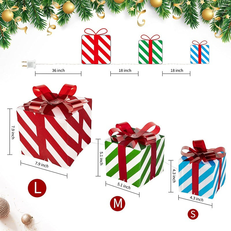Cross-border Christmas snowman three-piece set of lanterns eight-function wrought iron luminous gift box Christmas supplies scene arrangement