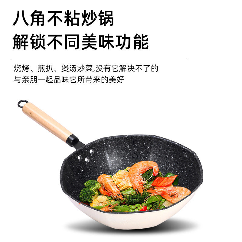 Cross-border  star anise wok non-stick wok household Maifanshi wok induction cooker gas flat bottom iron wok