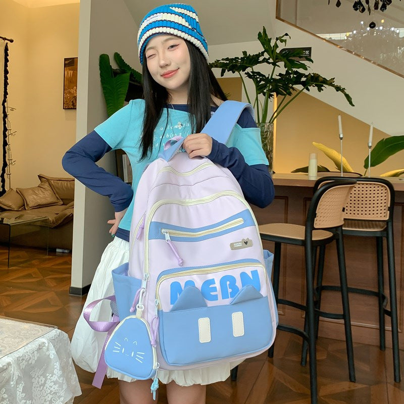 New cute and sweet backpack, junior high school student schoolbag for women, large capacity, small fresh and anti-splashing light backpack.