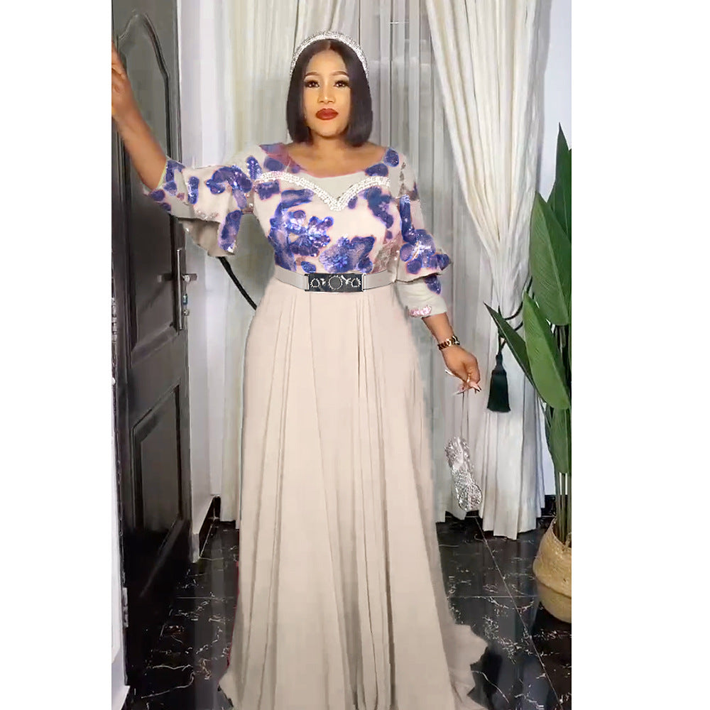 fashionexport africa  plus size hot diamond dress women's new chiffon long skirt with belt