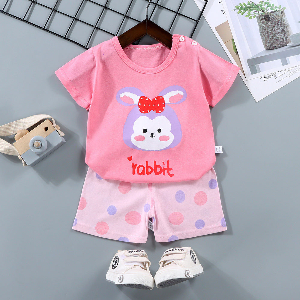 Kids' short-sleeve set: 100% cotton boys' t-shirt & baby summer outfit - girls' shorts, infant clothing, wholesale summer apparel