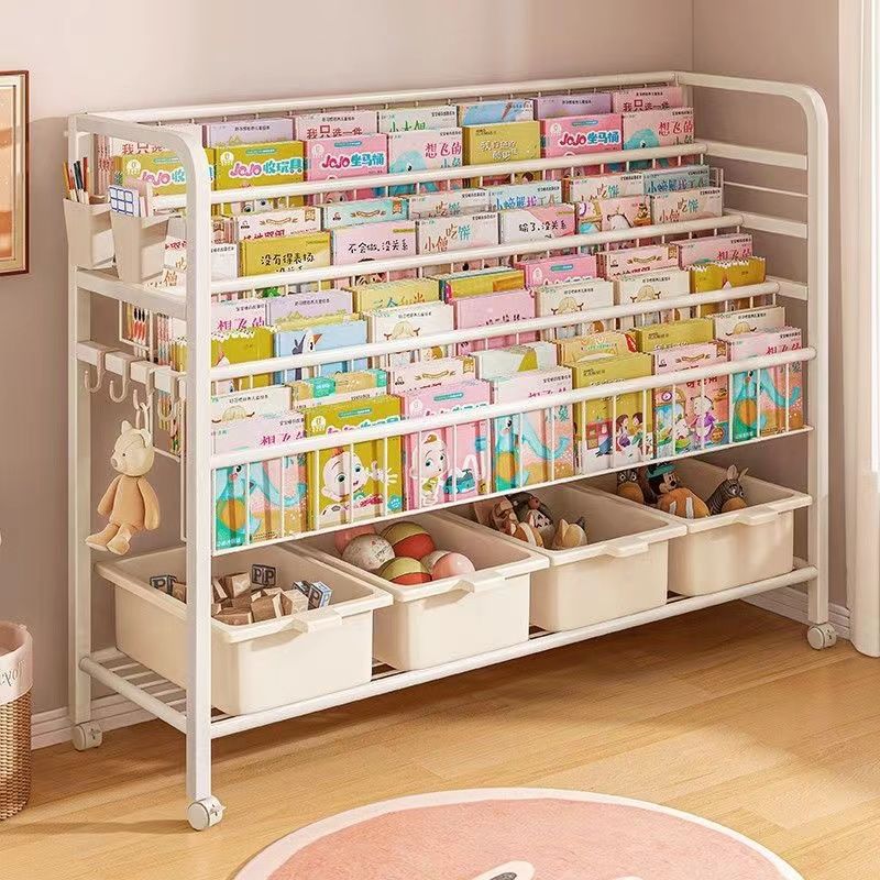 Kids bookshelf storage rack floor-standing picture book rack toy two-in-one storage rack simple reading area baby bookcase