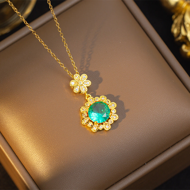 [titanium steel] necklace women's zircon flower pendant earrings ring light luxury classy niche design earrings jewelry