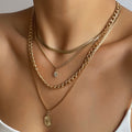 Wholesale alloy necklaces - new european and american cross-border style: minimalist diamond-studded rhombus square pendant, sun charm, multi-layer choker necklace for women