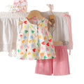 Children's clothing cross-border european and american girls heart pattern sleeveless tops + pink shorts