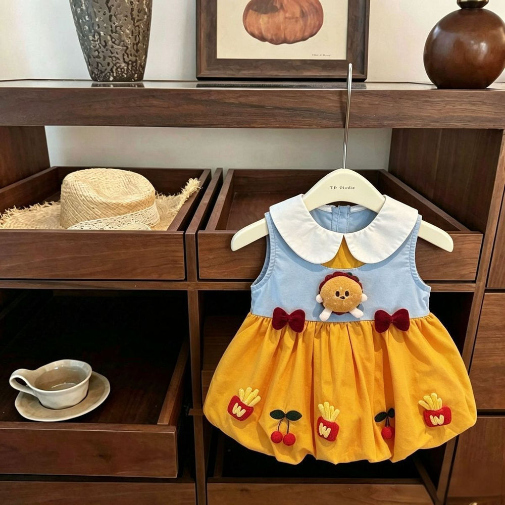 Girls' summer dress: new cute baby hamburger tank dress, korean style children's peter pan collar tulip princess dress