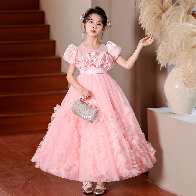 Girls' formal dresses mesh flower girl wedding dresses evening gowns piano recital little girl runway  new cross-border ready stock