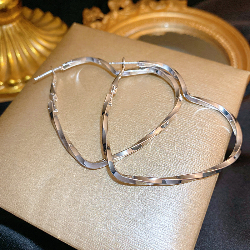 925 silver needle hong kong style retro metal earrings for women classy geometric plain hoop earrings easiest for match exaggerated work clothing earrings