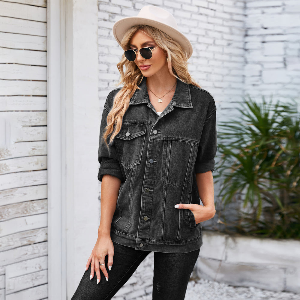 Fashion cross-border foreign trade women's clothing new arrival  independent station washed loose denim outwear medium long tops trendy
