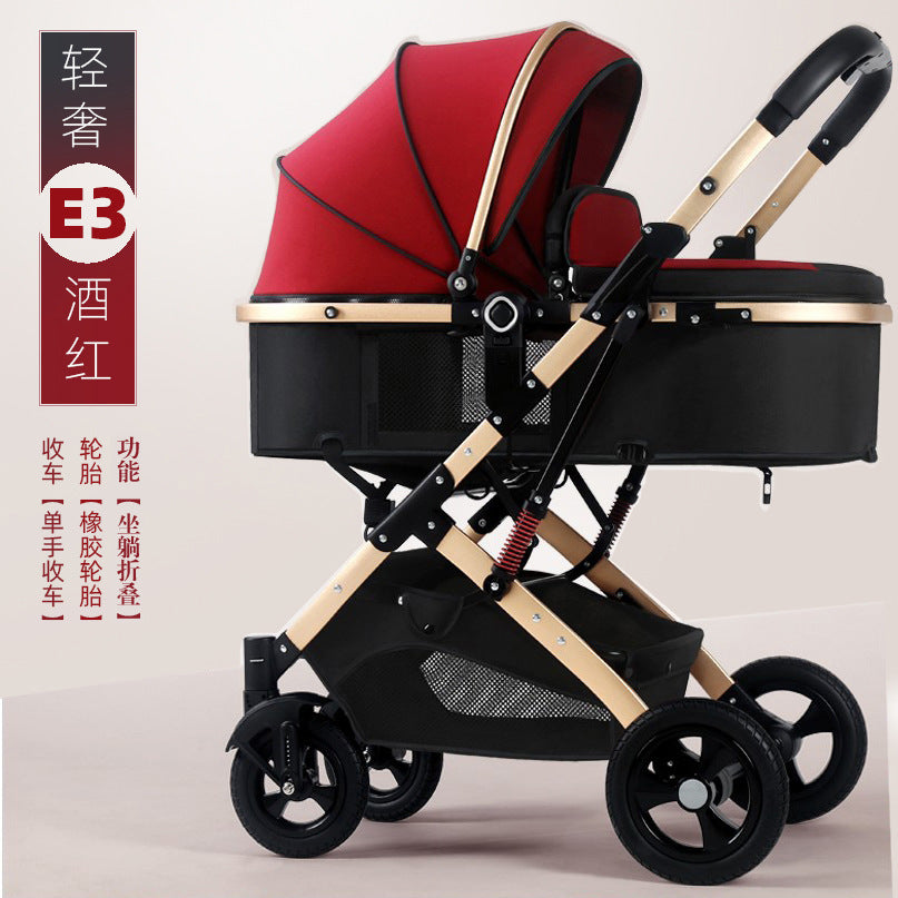 Newborn baby sleeping blue reversible, sit or lie down, high view baby stroller, foldable shock absorber stroller, two-way baby stroller