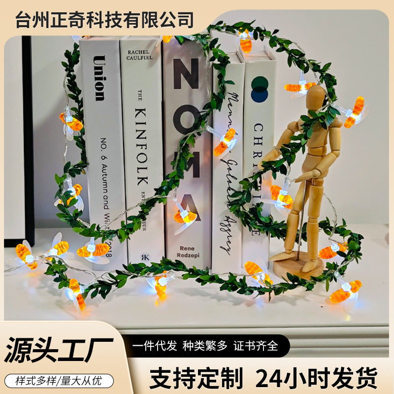 LED bee rattan lights flashing lights string lights gypsy decorative lights ins bedroom room layout romantic night lights