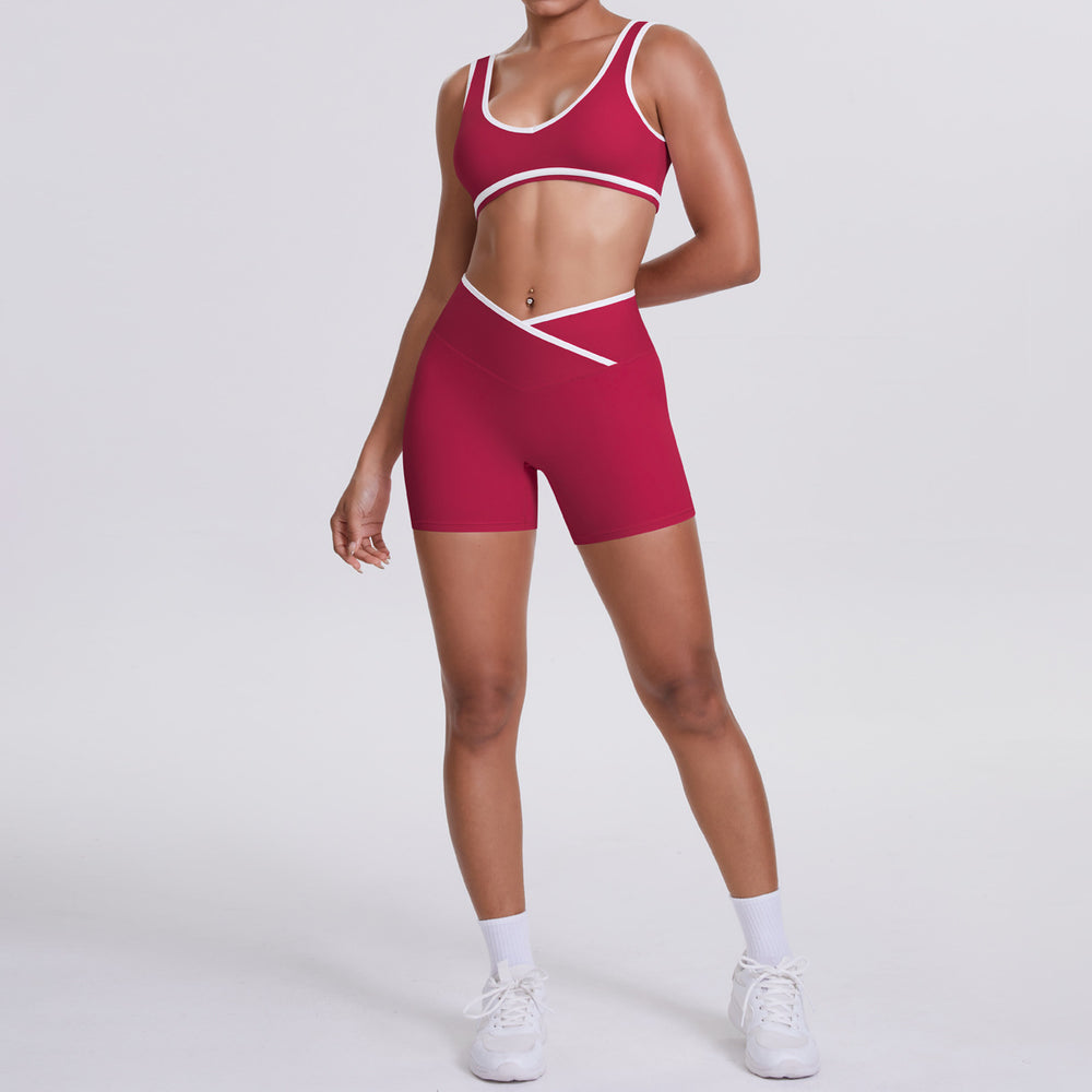 new arrival: double-sided brushed fleece color block compression yoga set - breathable, cross-back design, perfect for running and fitness (two-piece set)
